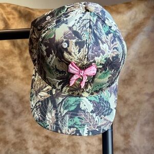 Camo Baseball Hat with Pink Bow